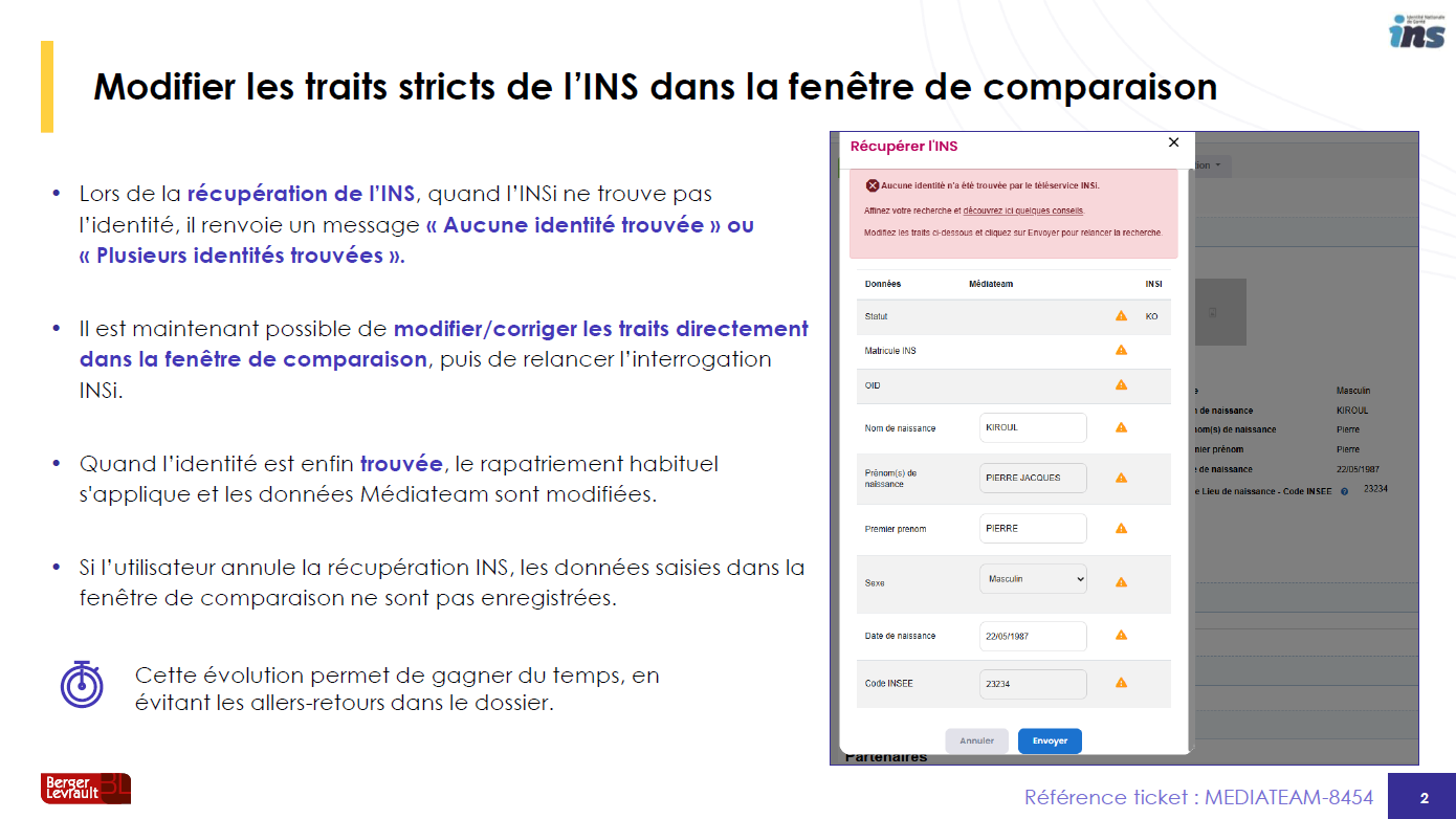 Modifier directement les traits d'identité lors d'un appel INS infructueux 
